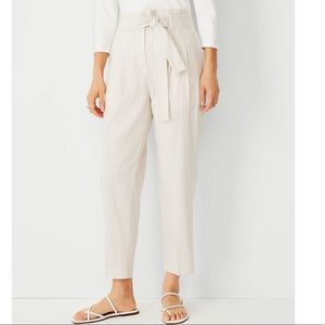 Petite Striped Belted Paperbag Ankle Pant